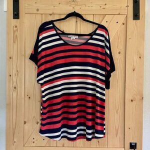 5/$20 Gently Used 3X Women's Coral White & Navy Stripe Top